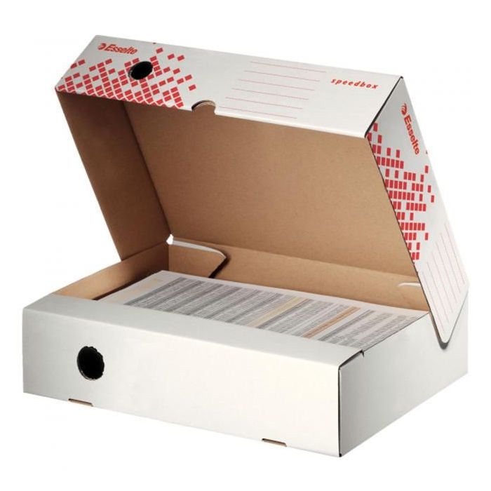 Archívny box Esselte Speedbox so sklápacím vekom 80mm biely/červený 