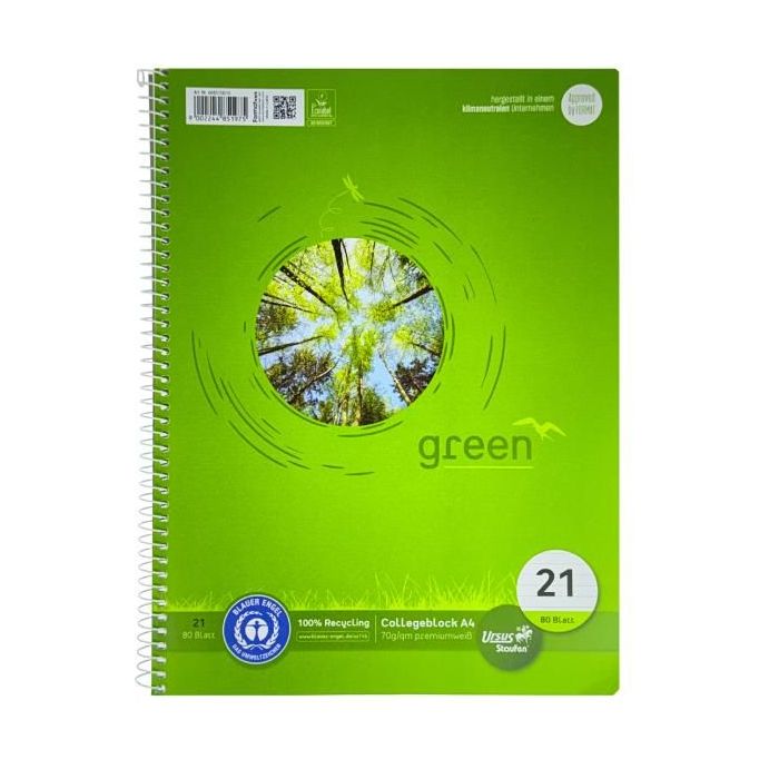 Blok College Format Werk Ursus Green A4 80 listov linajkový 70g recyklovaný 