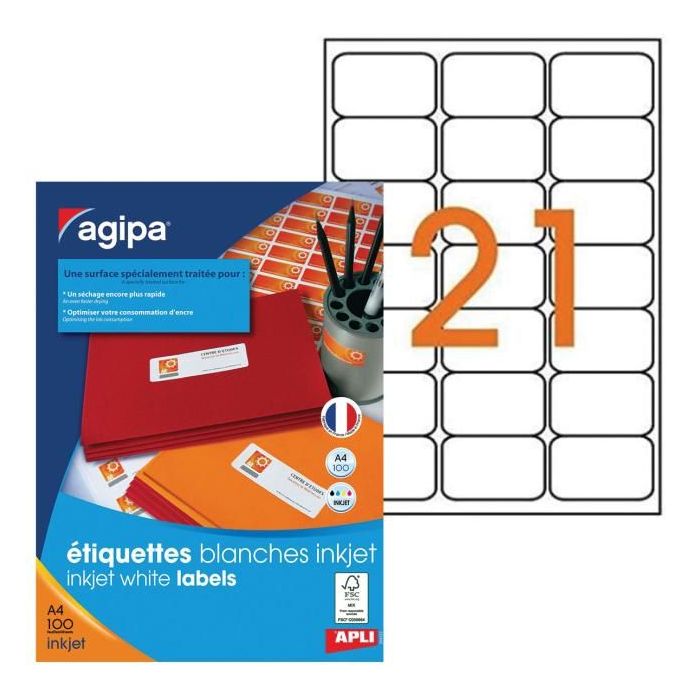 Etikety inkjet 63,5x38,1mm Agipa A4 100 hárkov 