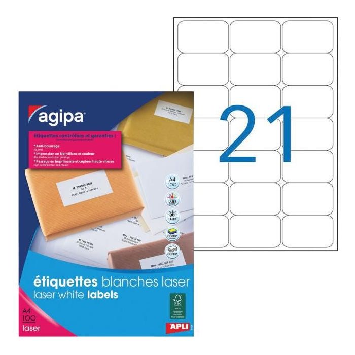 Etikety laser 63,5x38,1mm Agipa A4 100 hárkov 