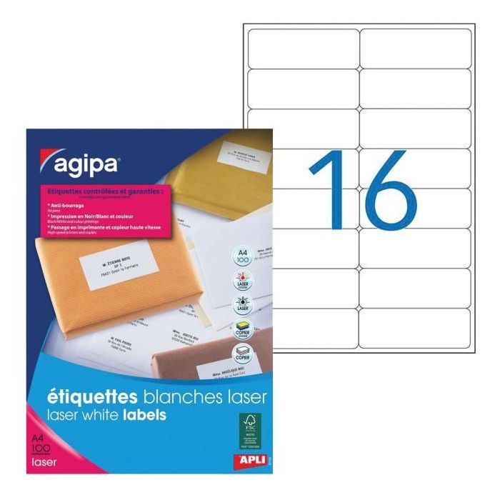 Etikety laser 99,1x33,9mm Agipa A4 100 hárkov 