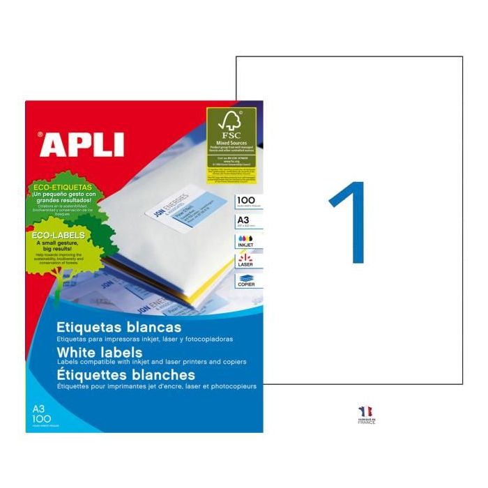 Etikety univerzálne 297x420mm APLI A3 100 hárkov 
