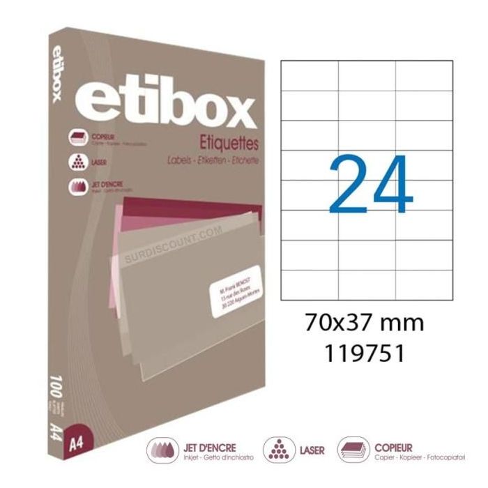 Etikety univerzálne 70x37mm Etibox A4 100 hárkov 