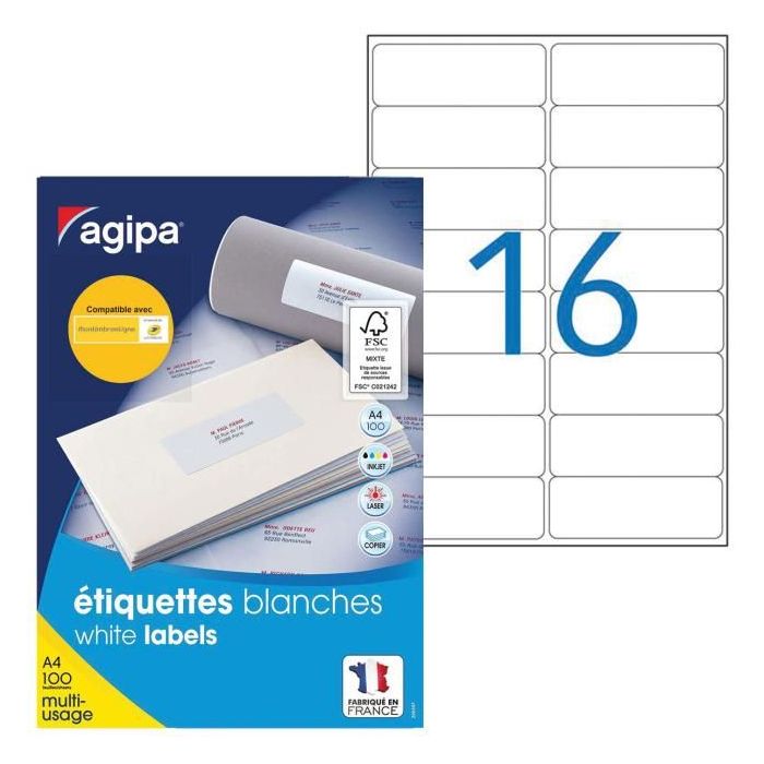 Etikety univerzálne 99,1x33,9mm Agipa A4 100 hárkov 