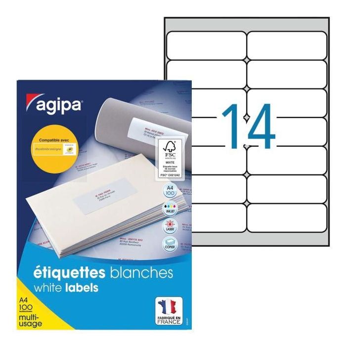 Etikety univerzálne 99,1x38,1mm Agipa A4 100 hárkov 