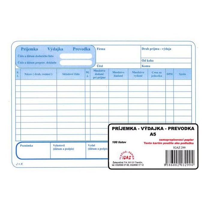Príjemka - výdajka - prevodka s DPH, samoprepis, A5 