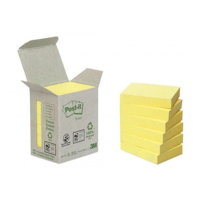 Samolepiaci bloček Post-it recyklované, 38x51 mm, žlté 