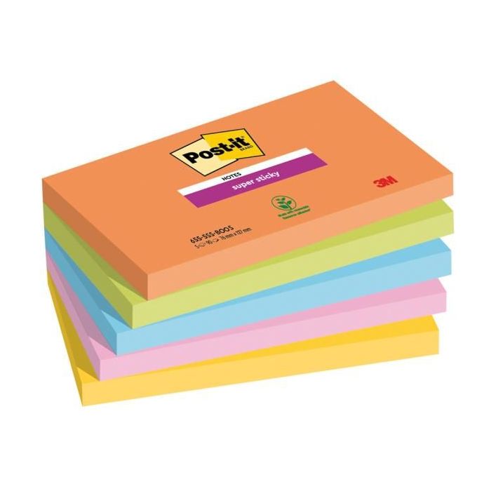 Samolepiaci bloček Post-it Super Sticky BOOST, veľkosť 76x127 mm, 5 bločkov po 90 lístkov 