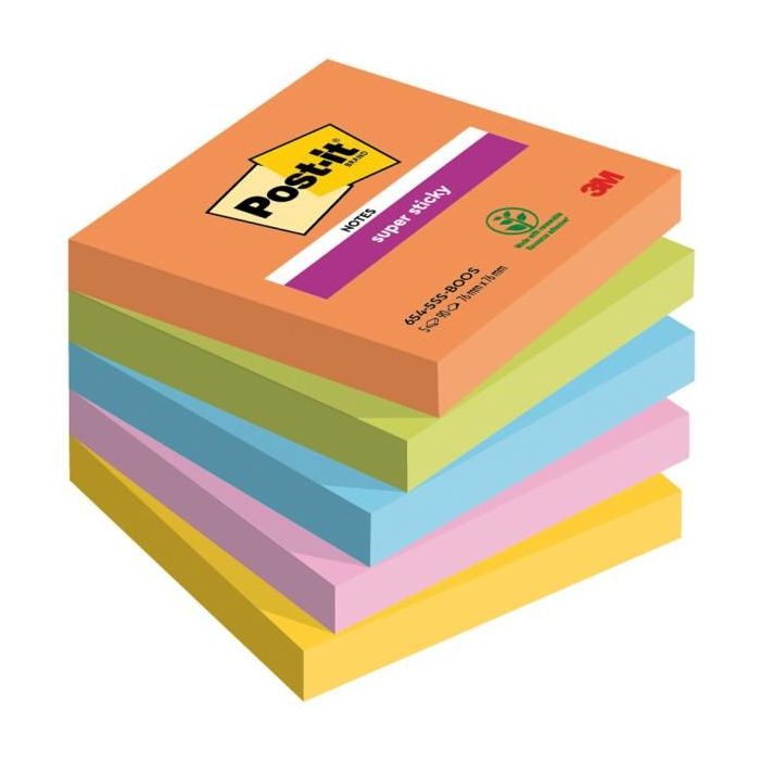 Samolepiaci bloček Post-it Super Sticky BOOST, veľkosť 76x76 mm, 5 bločkov po 90 lístkov 