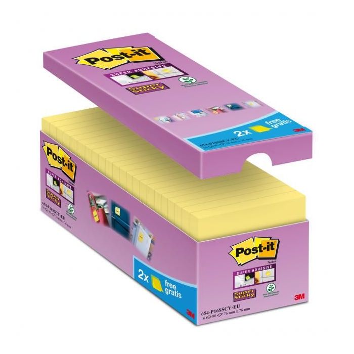 Samolepiaci bloček Post-it Super Sticky žlté 76x76mm 16x90l 