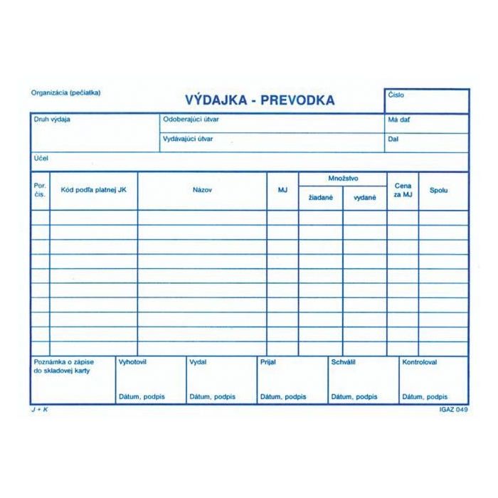 Výdajka - prevodka bez DPH, A5 