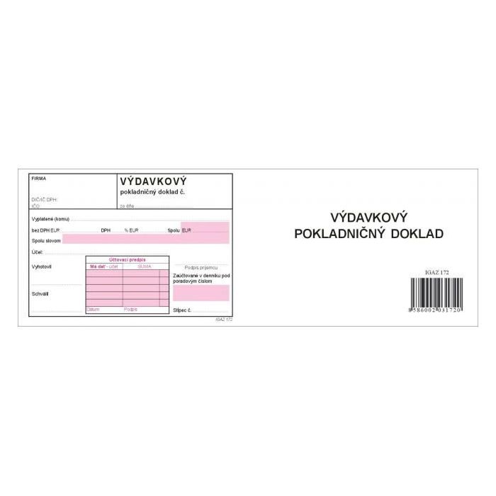 Výdavkový pokladničný doklad, A6, s DPH, samoprepis dvojfarebný 